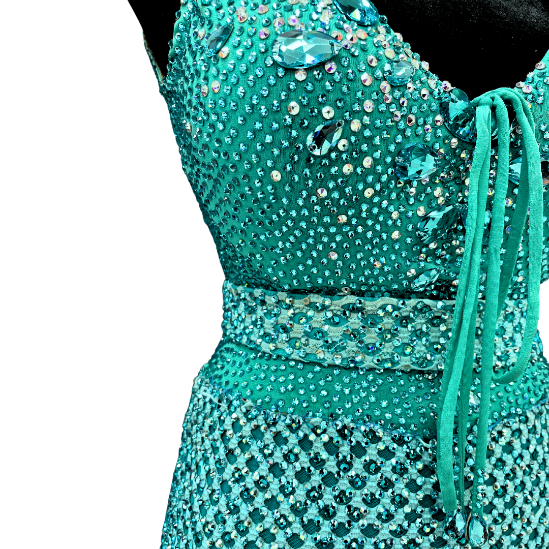 Teal Asymmetrical Netted Dress image 3