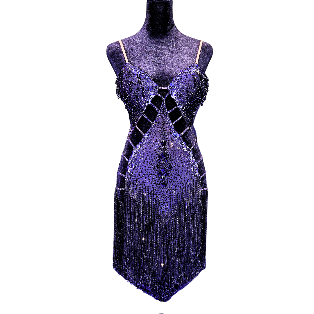 Black Beaded Fringe Cut-Out Dress image 1