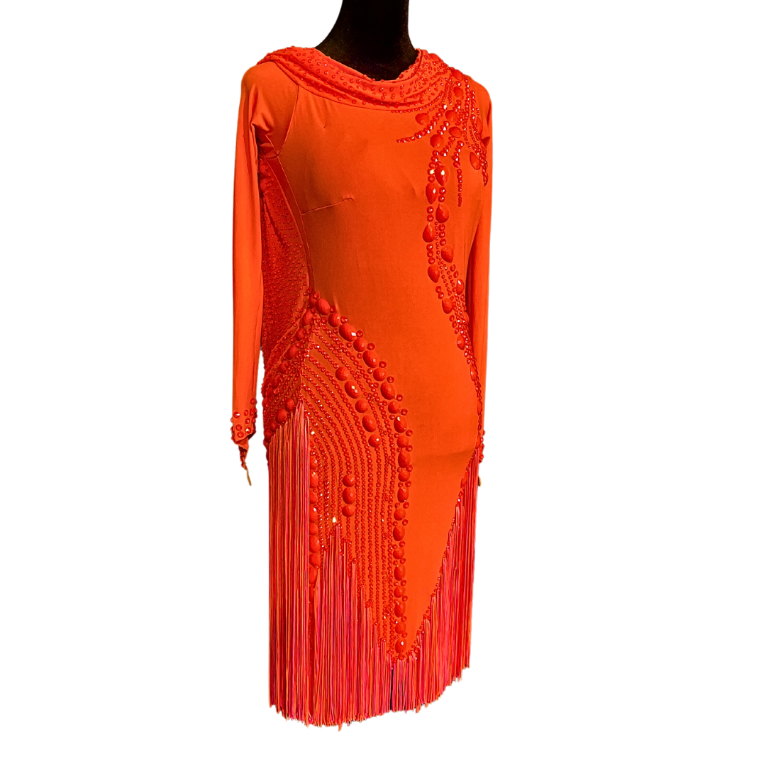 Coral and Black Fringe Drooping Dress image 0
