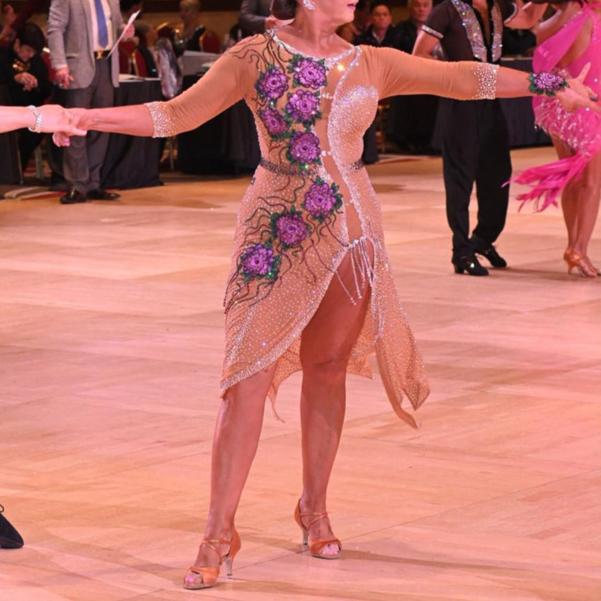 Mamaisur Tan Purple Rose Dress