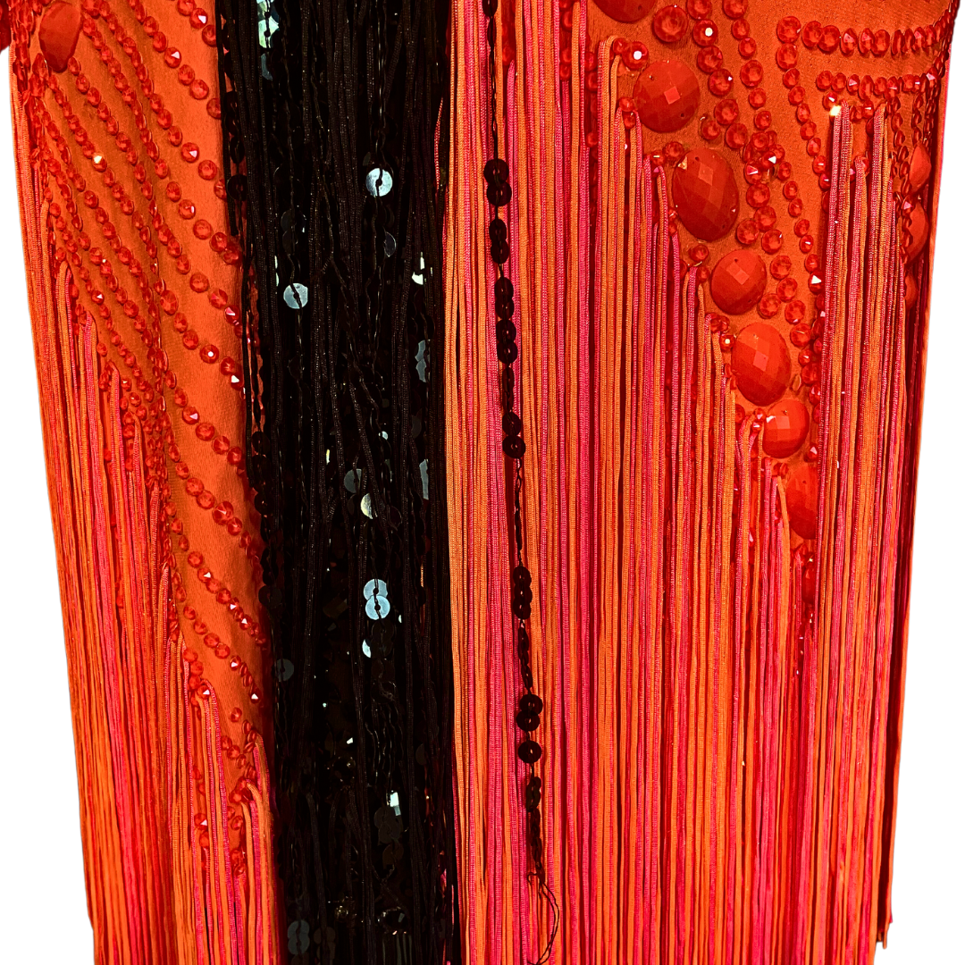 Coral and Black Fringe Drooping Dress image 4