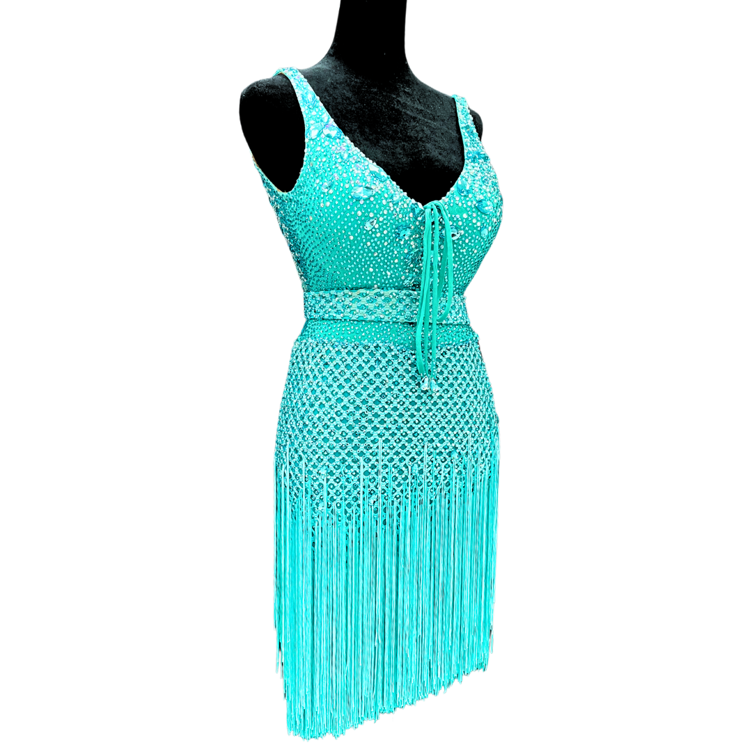 Teal Asymmetrical Netted Dress image 0