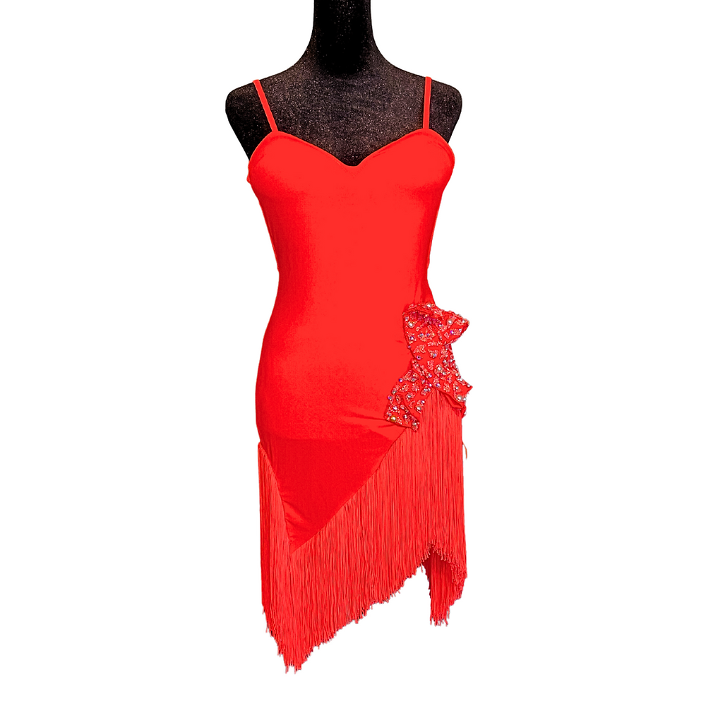 Neon Orange Class Fringe Dress (Rental)