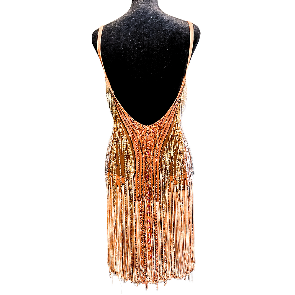 Golden Brown Beaded Fringe Dress (Rental)
