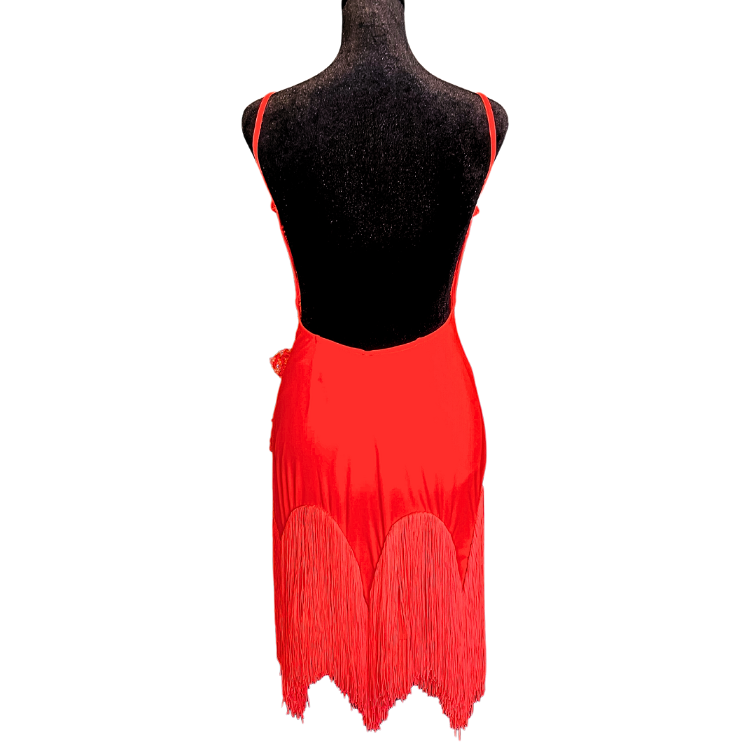 Orange Asymmetrical Fringe Dress image 2