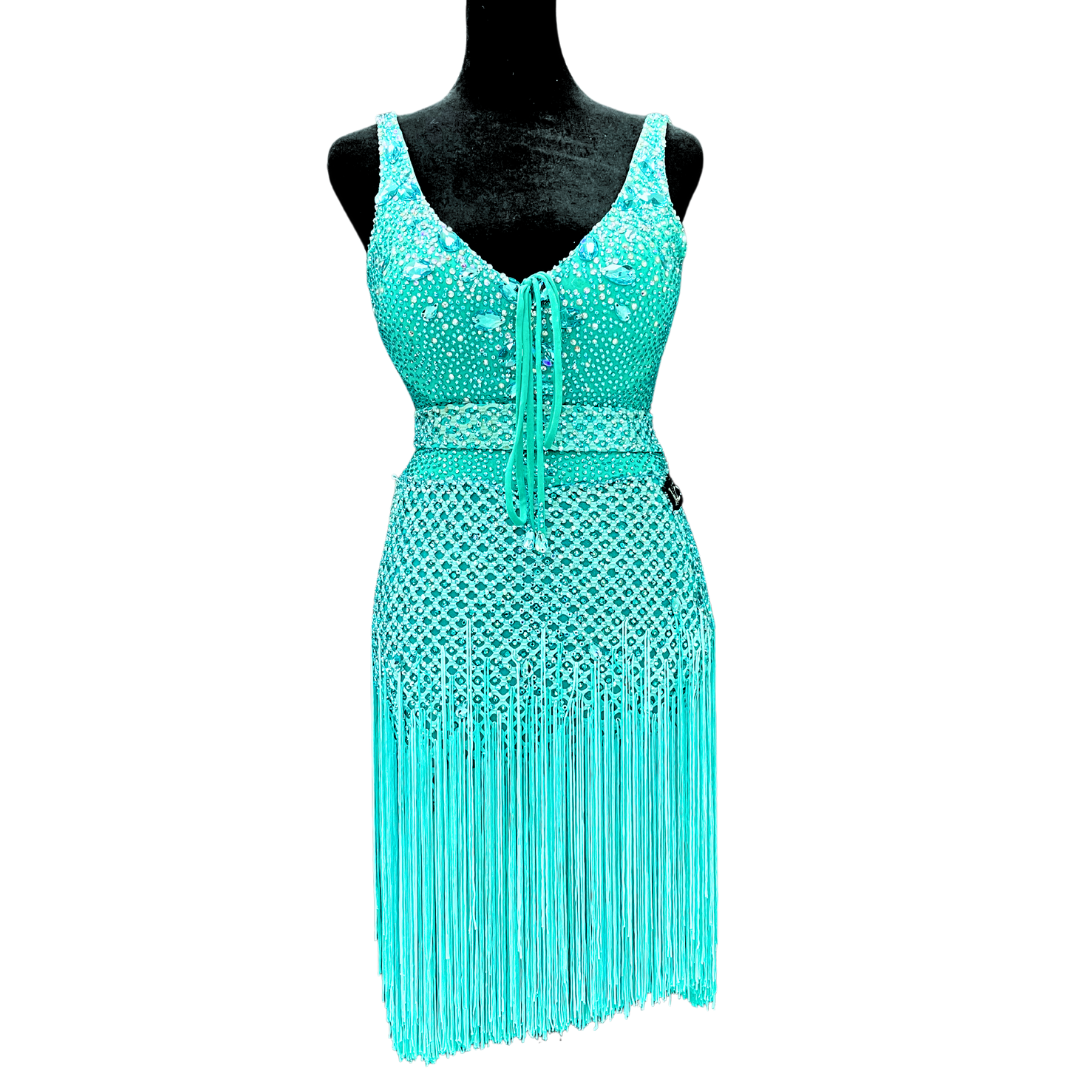 Teal Asymmetrical Netted Dress image 1