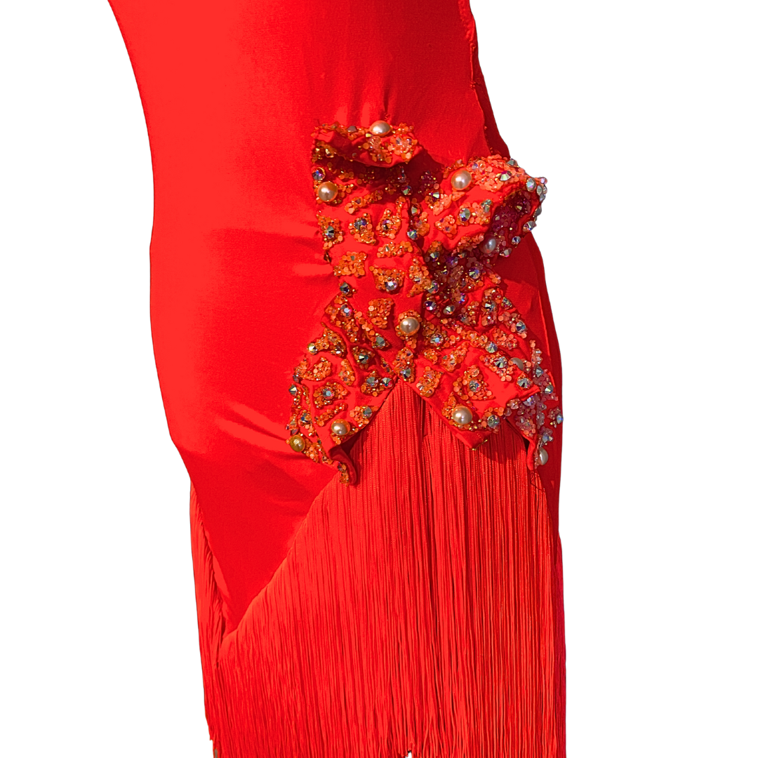 Orange Asymmetrical Fringe Dress image 3