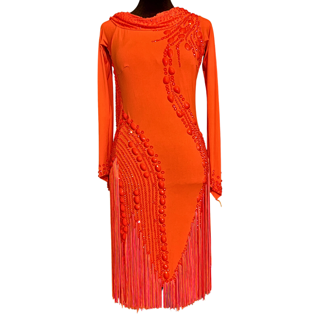 Coral and Black Fringe Drooping Dress image 1