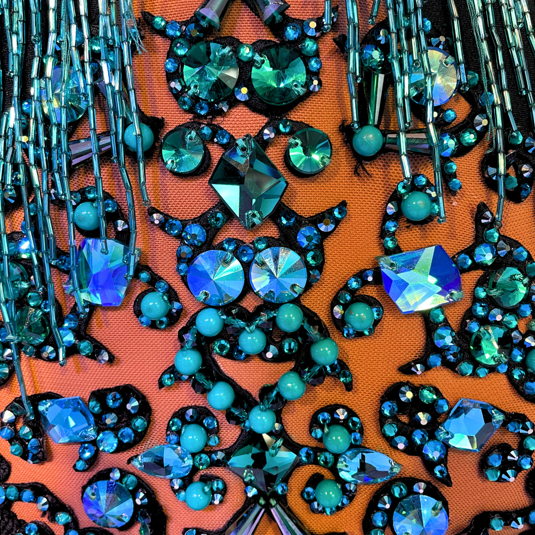 Teal and Black Beaded Fringe Dress image 3