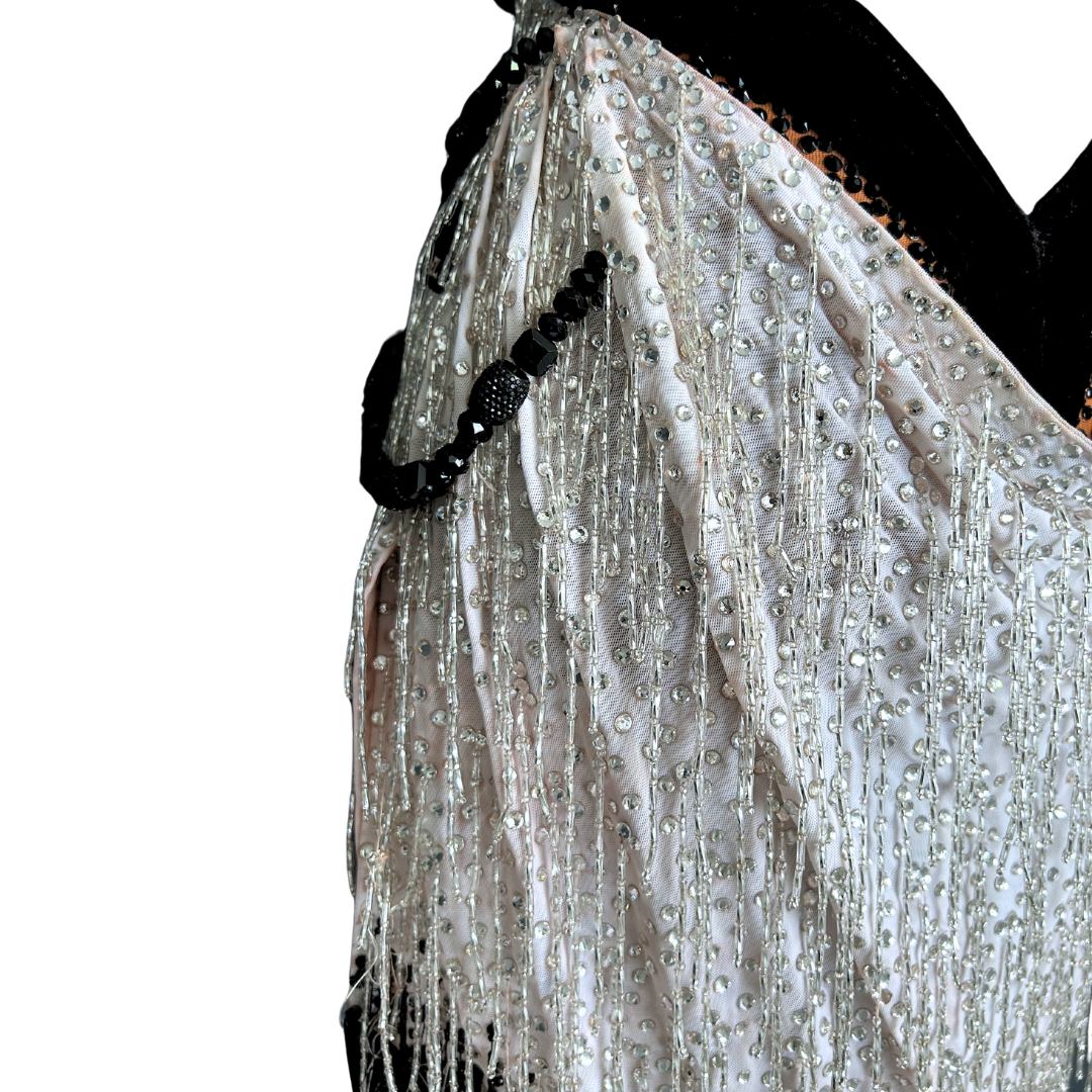 Vessa Black and White Beaded Fringe Dress image 2