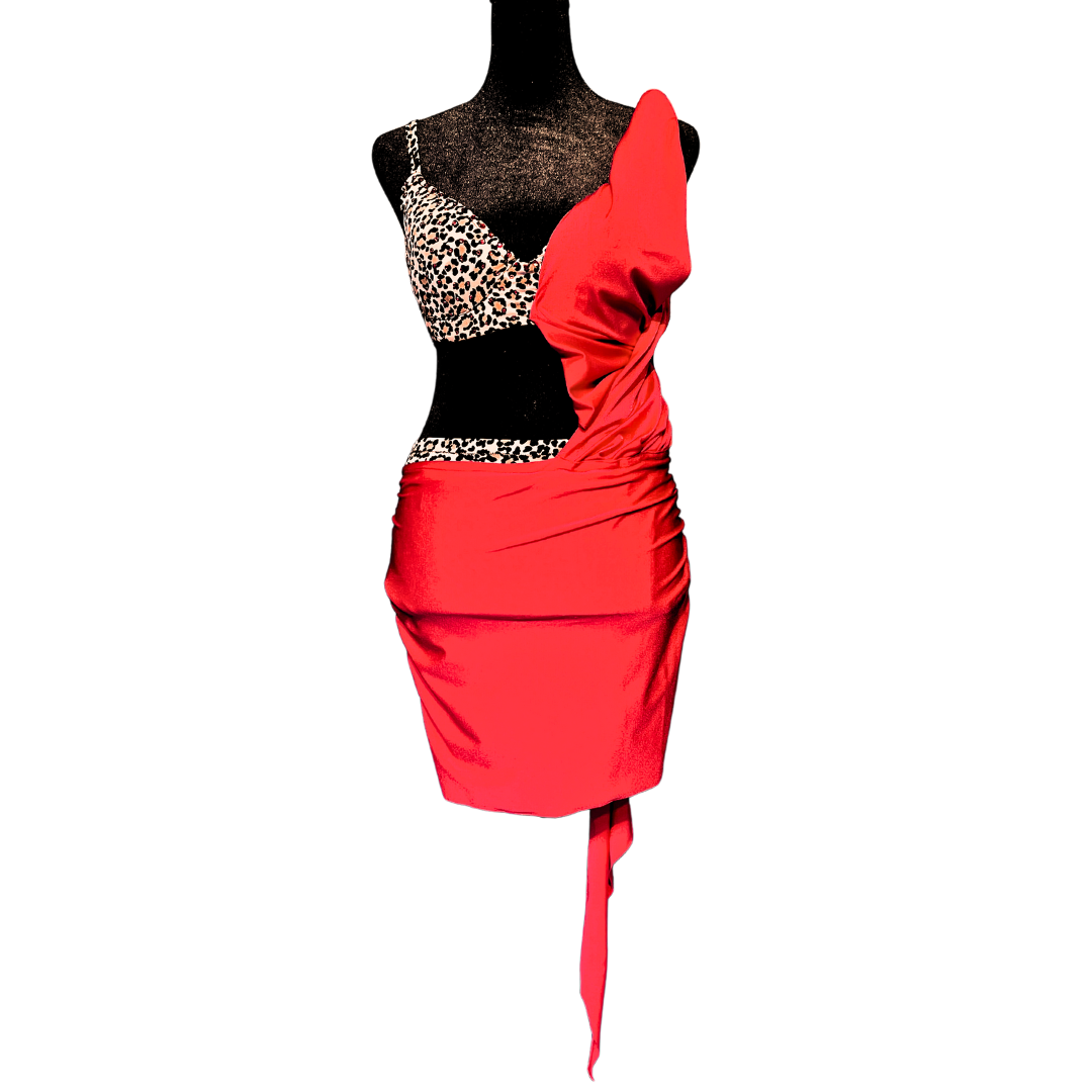 Red and Cheetah Draped Dress image 3