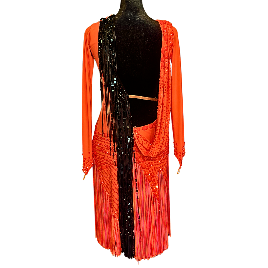 Coral and Black Fringe Drooping Dress image 2