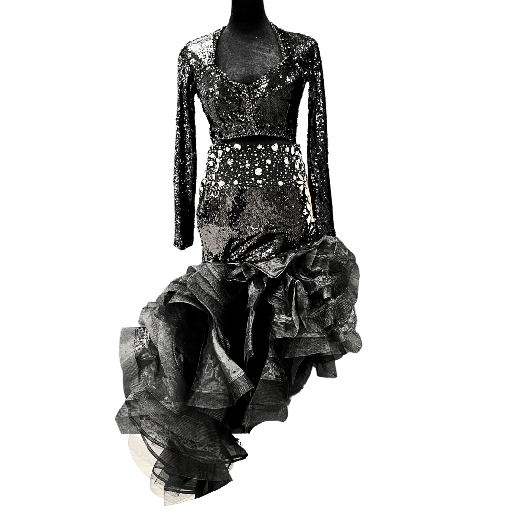 Two-Piece Black Sequin/ Ruffled Dress image 1