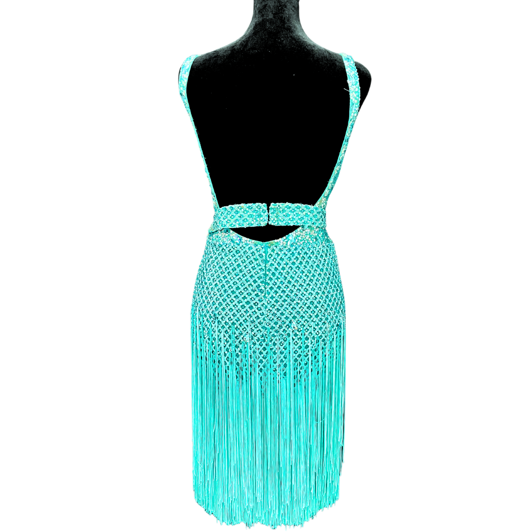 Teal Asymmetrical Netted Dress image 2