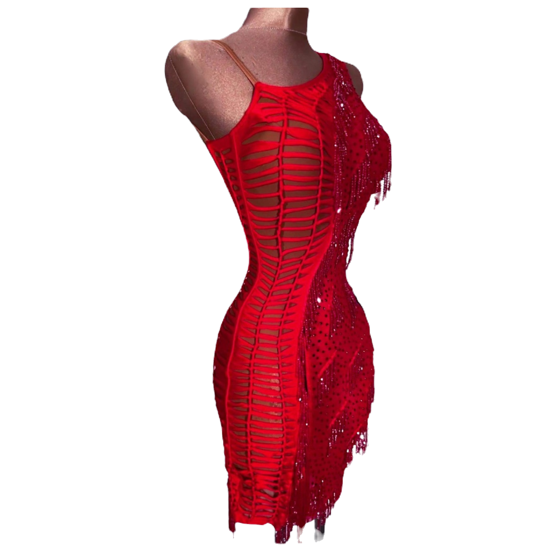 Red Beaded Fringe Dress image 0