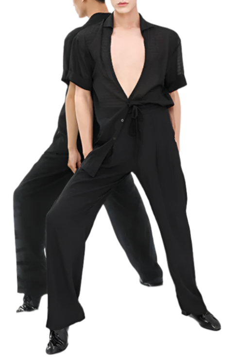 Mens latin dance shirt by ZYM Dance Style model N008 Black
