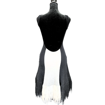 Vessa Black and White Fringe Skirt Dress image 1