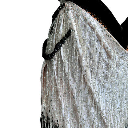 Vessa Black and White Beaded Fringe Dress image 2