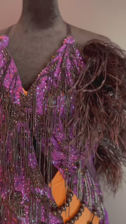 Pink Dress brown beaded