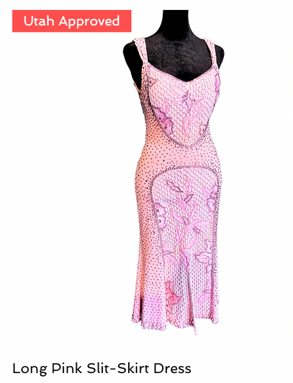 UTAH APPROVED Long Pink Slit-Skirt Dress